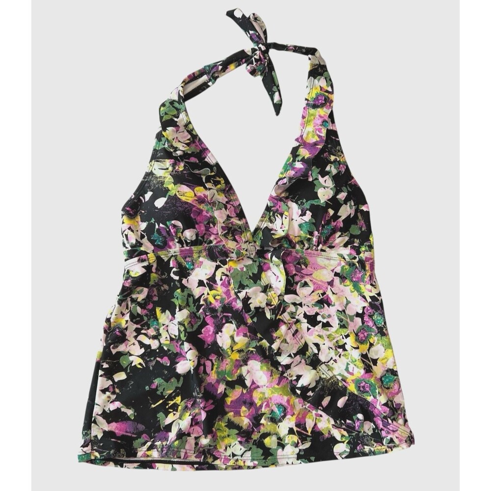 Love your Assets SARAH Blakely Halter Tie Tankini Swim Top Size Small Floral